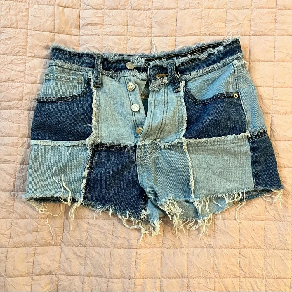 High Rise Patchwork Shorts - Picture 1 of 3